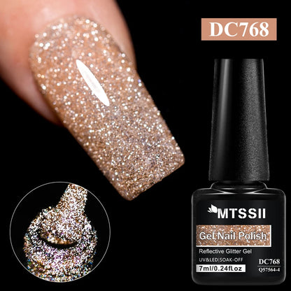 7ml Champagne Guld Silver Reflekterande Nagelgellack Glittrande Skinande Glitter Rosa Röd Nageltillbehör Semi-permanent Gellack