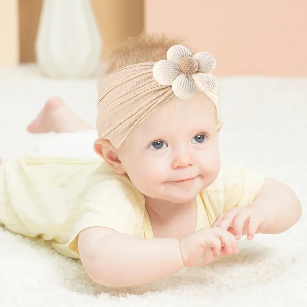 1 st baby nylon huvudduk astique lämplig nyfödd flicka blomma handgjort pannband elastiskt hårband turban småbarn håraccessoarer