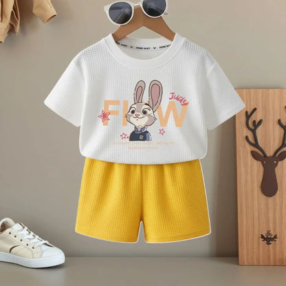 Summer Boys and Girls Fashion T Shirt and Shorts Two Piece Sets Kids Casual Outfits Children Breathable Short Sleeve Top Set New
