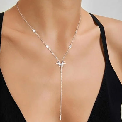 Rostfritt stål Y-format hängehalsband för kvinnor och flickor elegant mode kubisk zirkonia lång tofs dingel choker smycken gåvor