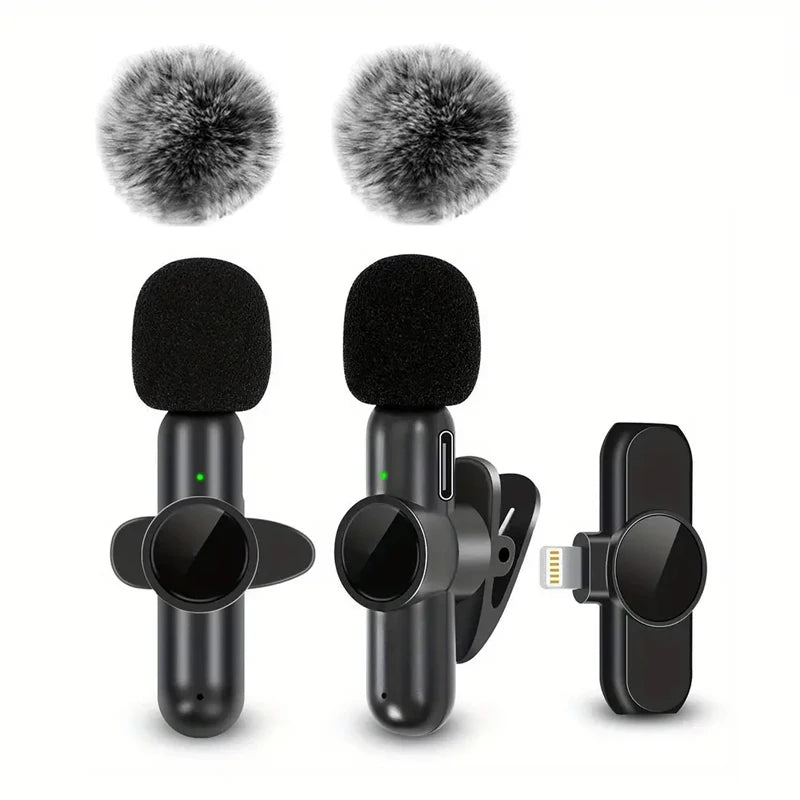 Trådlös Lavalier-mikrofon med vindtätt skydd Ljud- och videoinspelning Mini-mikrofon för iPhone Android Mobiltelefonmikrofon