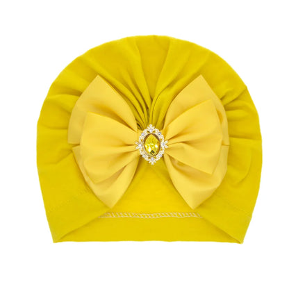 Enfärgad Baby Turban Rosett Bling Strass Spädbarnsmössor Flicka Mössa Mode Handgjord Band Rosett Indisk Mössa Mjuk Huva 0-2År