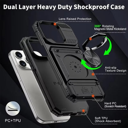 Militärkvalitetsskal för iPhone 11 13 14 15 16 Pro Max Magnetiskt roterande ringstativ Robust fallskyddande plånboksfodral