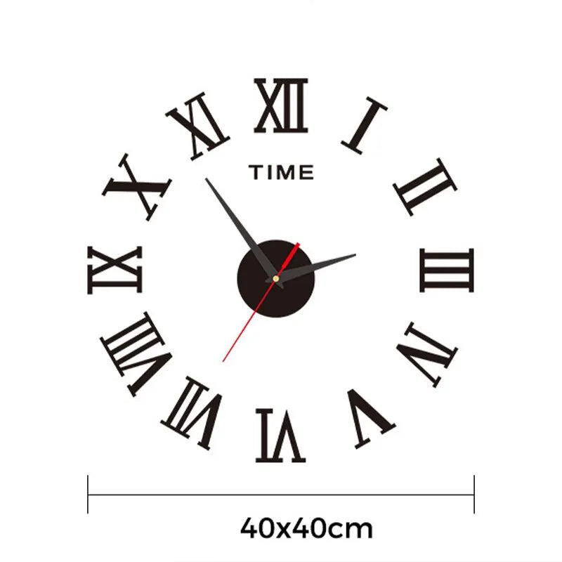 3D akryl digital väggklocka romerska siffror design spegelväggklocka mode stor rund väggklocka gör-det-själv självhäftande klockor