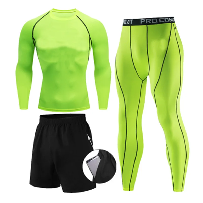 Herr 2/3-delars set boxningsdräkt rashguard herrkit MMA kompressionskläder herr långärmad t-shirt + leggings träningsdräkt sportdräkt