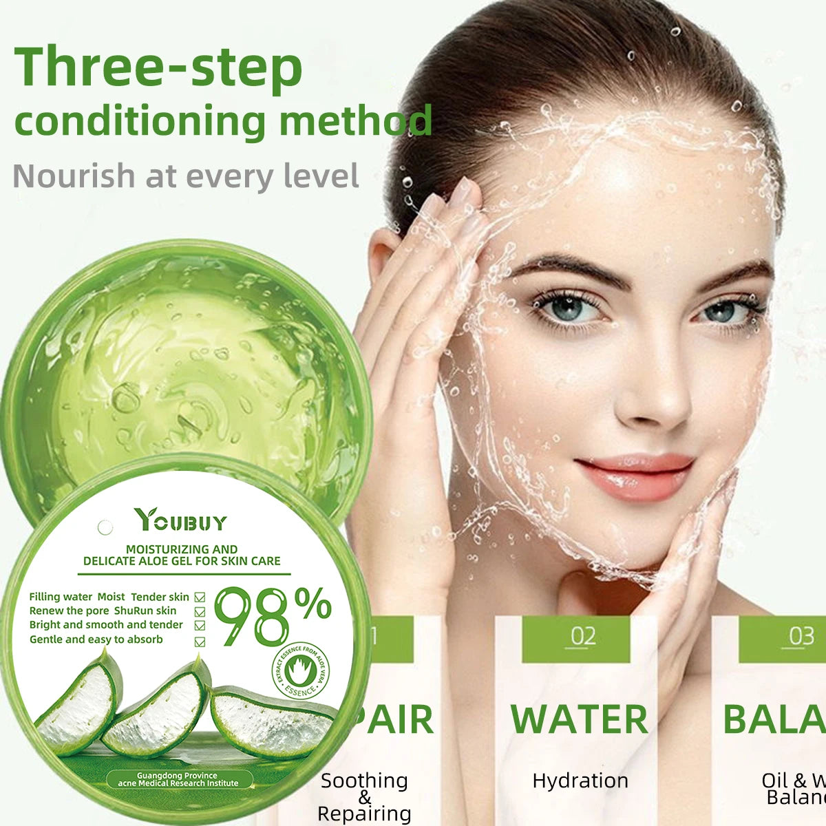 Youbuy Aloe Gel Gel Återfuktande Ansiktsuppljusande Hudvårdsprodukt