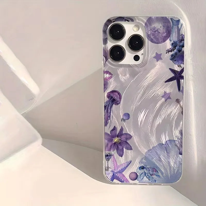 Glansigt färgglatt skal med sommarmönster och havsmönster för iPhone 17 Pro 16 15 14 Plus 13 12 11 Pro Max 16E 17Air XR XS Max-fodral