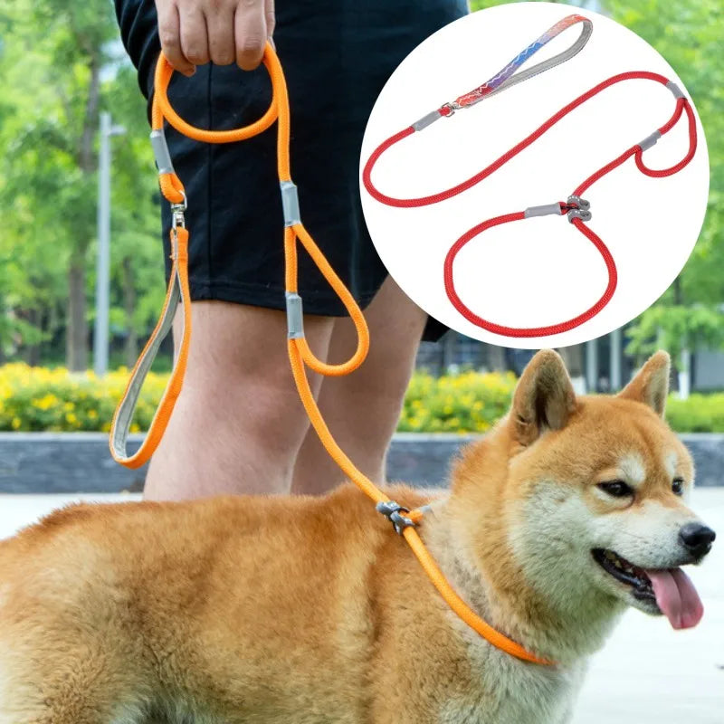 Hundkoppel P-kedja Hundkoppel Justerbart Hundkedjekoppel Dubbelhandtagkoppel För Hundpromenader Valp P-kedjakoppel 1,4M Djurtillbehör