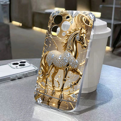 TPU-skal med gyllene häst och diamanter till Samsung Galaxy S26 S25 S24 Ultra S23 FE S22 Plus A57 A37 A17 A56 A16 A06 A36 A54 A15 A55