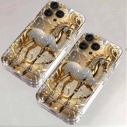 TPU-skal med gyllene häst och diamanter till Samsung Galaxy S26 S25 S24 Ultra S23 FE S22 Plus A57 A37 A17 A56 A16 A06 A36 A54 A15 A55