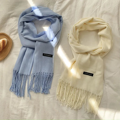 Vår och höst enfärgad halsduk kvinnor koreansk mode kashmir mjuk vinter varm halsduk hijab kvinnlig lång pannband sjal wrap