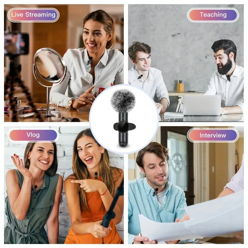 Trådlös Lavalier-mikrofon med vindtätt skydd Ljud- och videoinspelning Mini-mikrofon för iPhone Android Mobiltelefonmikrofon