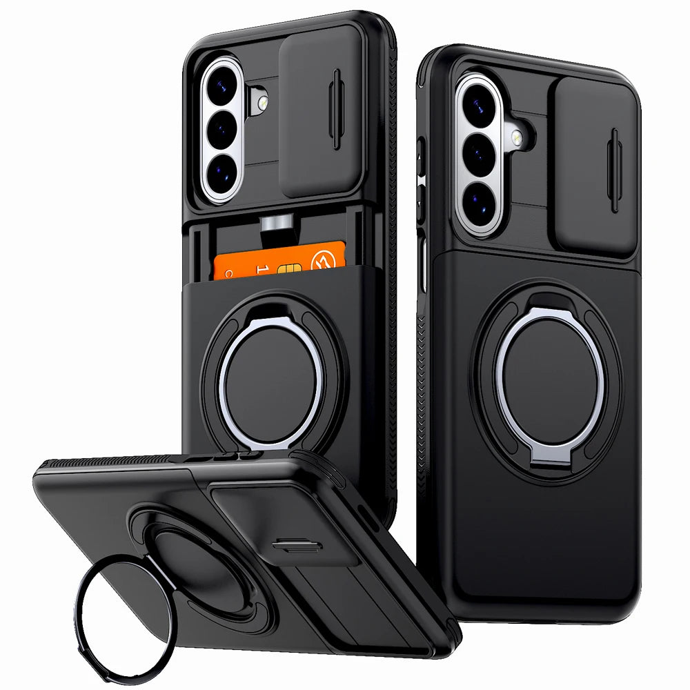 Stötsäkert Armor-skal för Samsung Galaxy A57 A37 A17 A27 A56 A36 A26 A16 A55 A15 5G 4G S26 S25 S24 FE Plus Korthållare Stativskydd