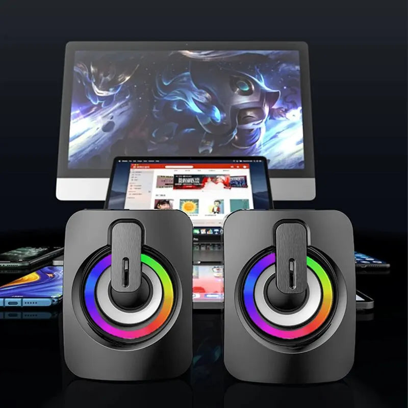 PC Bärbar Datorhögtalare PC Ljudlåda HIFI Stereo Mikrofon USB Kabelansluten Caixa De Som med LED RGB-ljus För Stationär Dator