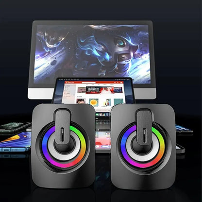 PC Bärbar Datorhögtalare PC Ljudlåda HIFI Stereo Mikrofon USB Kabelansluten Caixa De Som med LED RGB-ljus För Stationär Dator