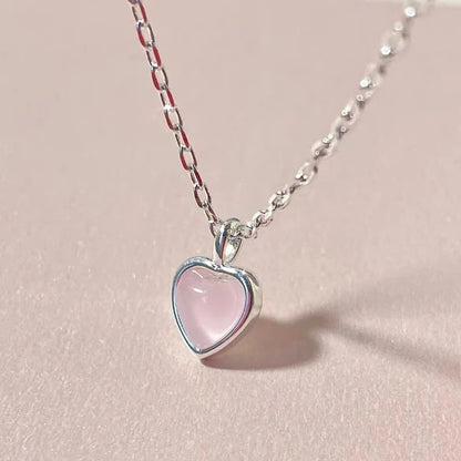 Nytt sött charm 925 sterlingsilver rosa hjärta kristallhänge halsband för kvinnor flickor nyckelbenskedja smycken accessoarer gåva
