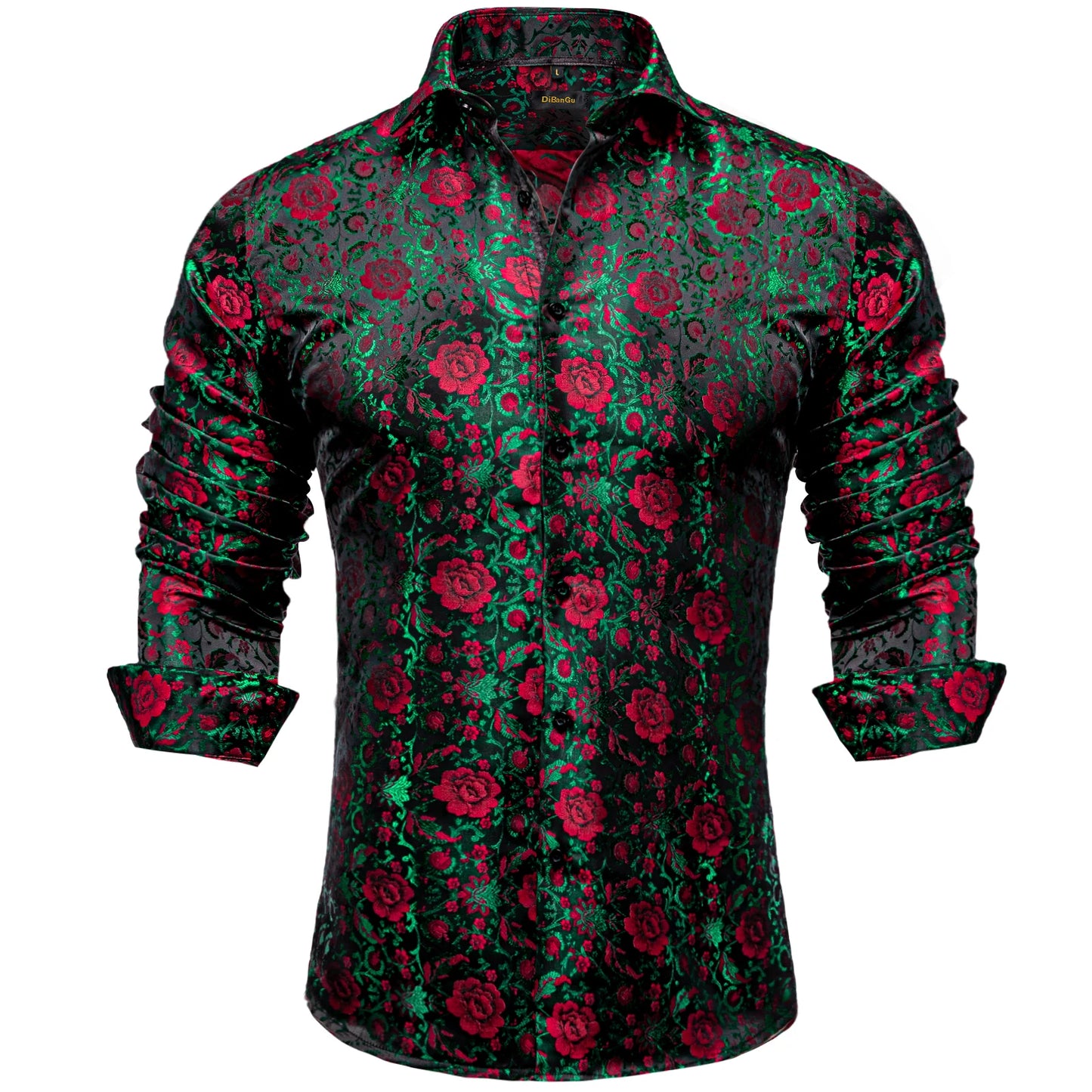 2026 Lyxig Herrskjorta Formell Bal Smoking Långärmad Siden Polyester Gyllene Färg Paisley Svarta Skjortor Blus Herrkläder
