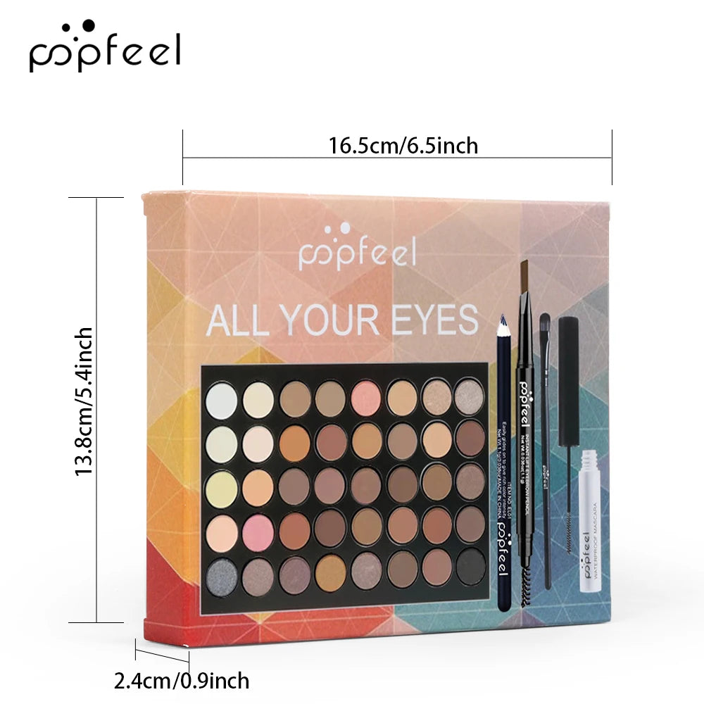 POPFEEL Ögonmakeupset, Ögonskuggspalett, Eyeliner, Mascara, Ögonbrynspenna, Sminkverktygsset, Presenter till kvinnor