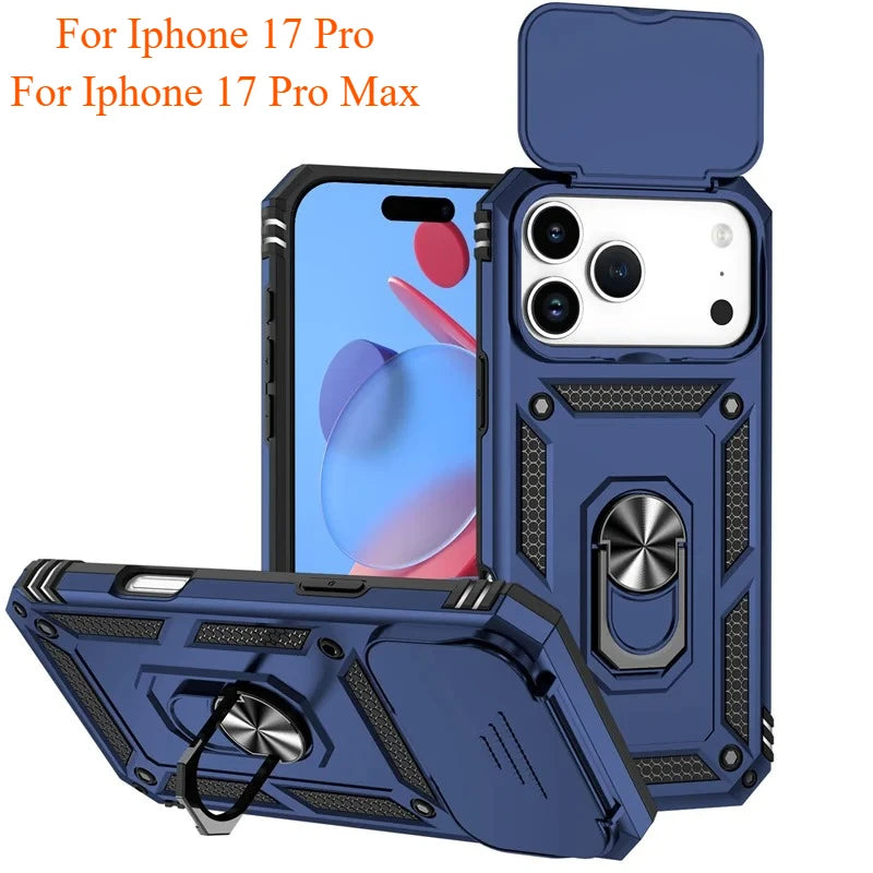 Ringstativ Roterande Skjutkameralins Militärklassat Pansarskal för iPhone 17 16 E 14 13 12 11 15 Pro Max Plus Mini Skal