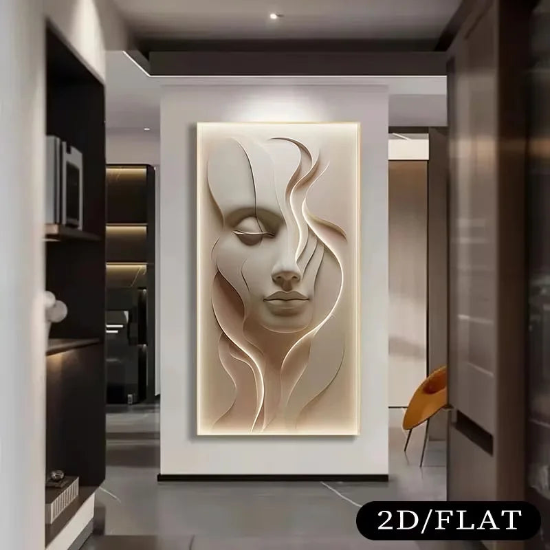 2D platt, 1 st stor ramlös modern abstrakt ansiktsmålning på canvas - texturerad 3D-illusion i mjuk rosa ton, lämplig för sovrum och