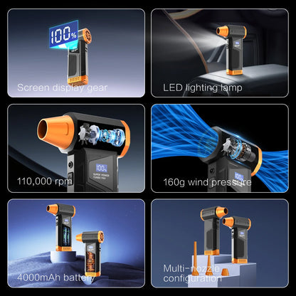 【2026 Ny】Borstlös trådlös jetfläkt Turboluftblåsare för bilrengöring med LED-ljus digital display bärbar utomhusgrillanvändning