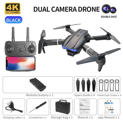 RC Drönare 4K HD Dubbelkamera 5G WIFI FPV Hopfällbar Quadcopter med Höjdhållnings-LED-Lampor Gåva