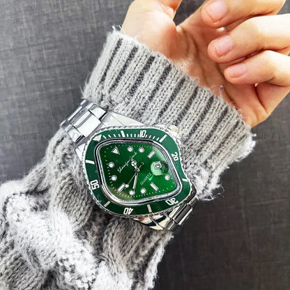 Uppgradera Shangmeimk klocka för män ovanligt konceptuellt reloj krasch smältande vridfodral kvarts armbandsur manlig man grön svart klocka