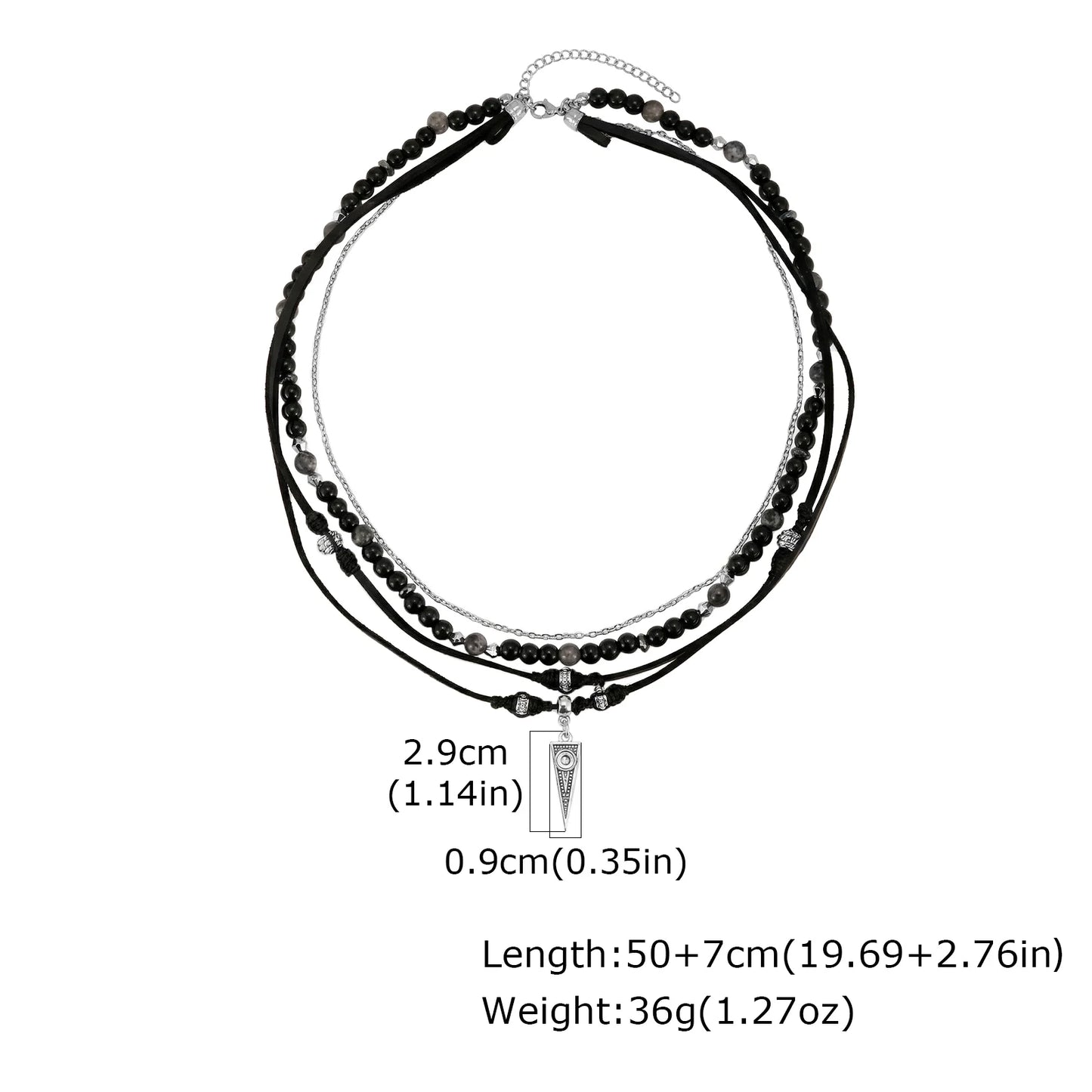 Rock Punk Halsband i Lager för Herrar, Avslappnat Halsband i Svart Läder med Flerlager, Vattentätt Litet Geometriskt Hänge Gåva