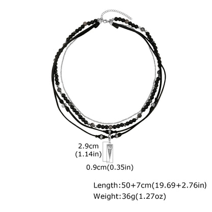 Rock Punk Halsband i Lager för Herrar, Avslappnat Halsband i Svart Läder med Flerlager, Vattentätt Litet Geometriskt Hänge Gåva