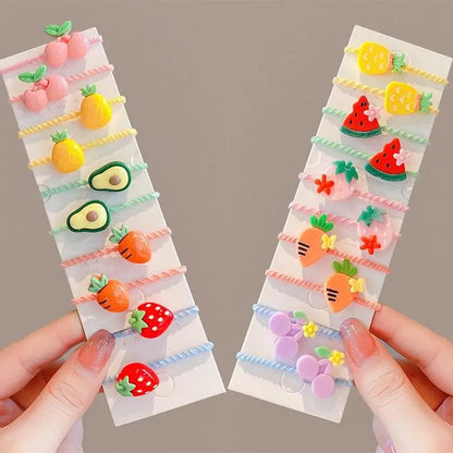 1 set barn söta tecknade blommor frukt gummiband hårnålar flickor fina hårspännen barn hårband håraccessoarer present