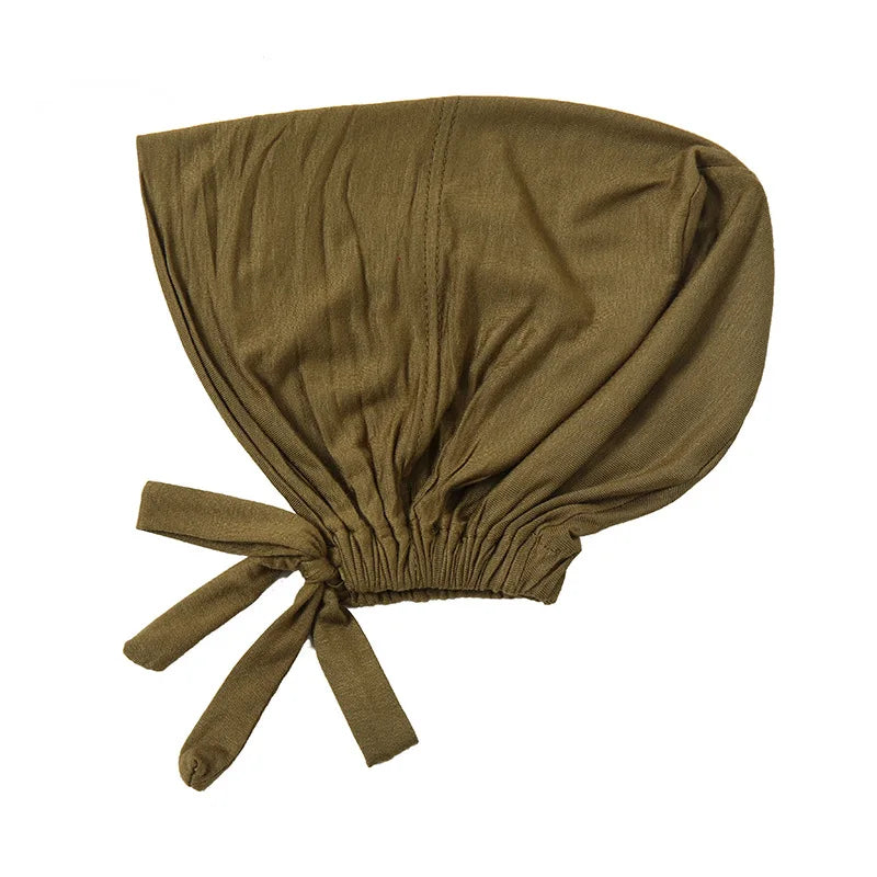 Muslimska Kvinnor Inner Hijab Mössor Stretch Justerbar Elastisk Bonnet Knytband Jersey Kvinnlig Huvudbonad Turbante Mujer