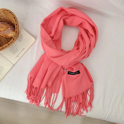 Vår och höst enfärgad halsduk kvinnor koreansk mode kashmir mjuk vinter varm halsduk hijab kvinnlig lång pannband sjal wrap