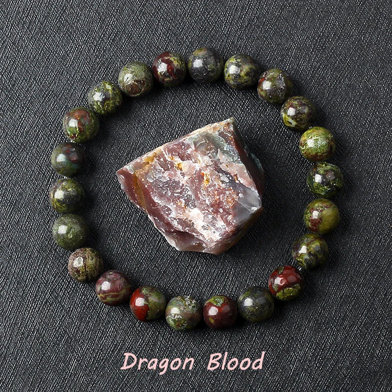 Naturlig drakeblodsten elastiska armband kvinnor män charm dinosaurie jaspis pärlor helande smycken yoga meditation armband gåva