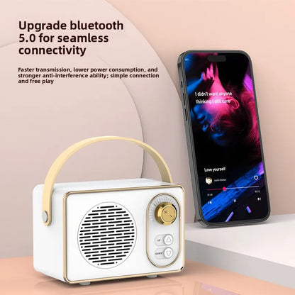 Mini Bluetooth-högtalare i vintagestil, trådlös ljudspelare, bärbar utomhushögtalare med klassisk design, hemma- och reseanvändning