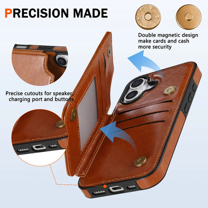 Plånbok med RFID-blockerande lager, skyddande stöldskyddande magnetiskt läderfodral för iPhone Air 17 Pro Max 16e 15 Plus 14 13 12 11 korthållare