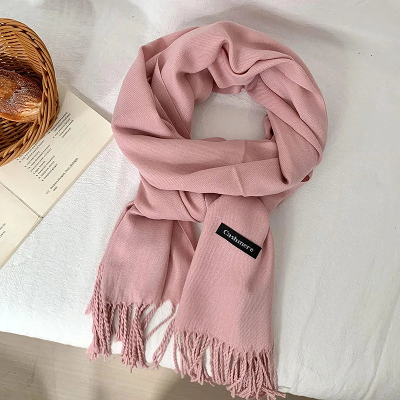 Vår och höst enfärgad halsduk kvinnor koreansk mode kashmir mjuk vinter varm halsduk hijab kvinnlig lång pannband sjal wrap