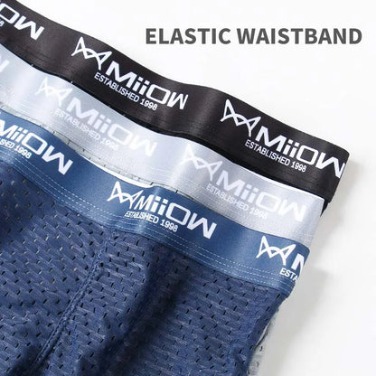 MiiOW 3 st. issilkesunderkläder för män, boxershorts, sexiga, nät, andningsbara, antibakteriella, herrkalsonger, L-4XL, herrboxershorts