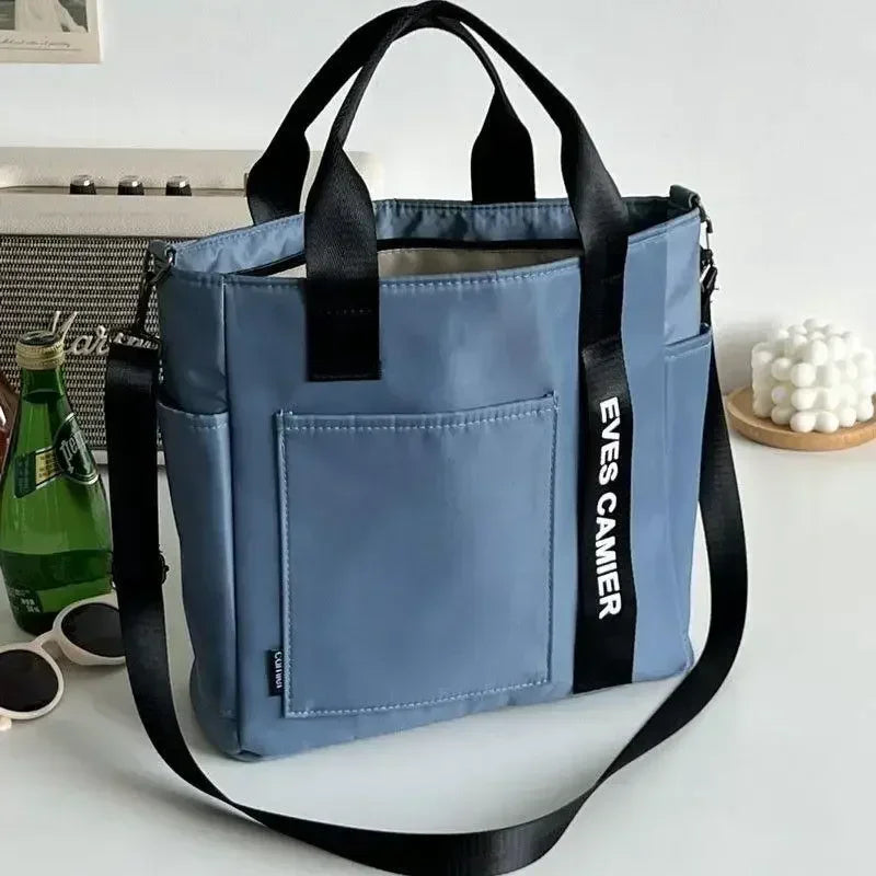 Ny Casual Tote Stor Kapacitet Axelväska Nylon Vattentät Canvas Handväska Enkla Mode Messenger Väskor För Skolflickor