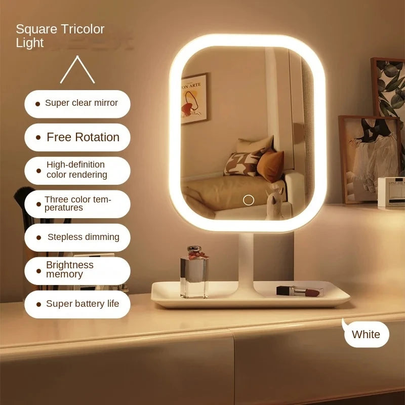 Unik designer sminkspegel tre färger LED-ljus sminkspegel touchkontroll skrivbordsspegel sovrumsspegel