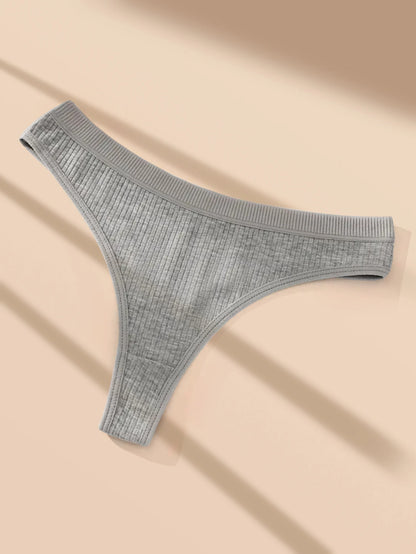 7 st damer ribbade bomulls trosor med låg midja, enfärgade mjuka stretchiga andningsbara minimalistiska enkla intimunderkläder
