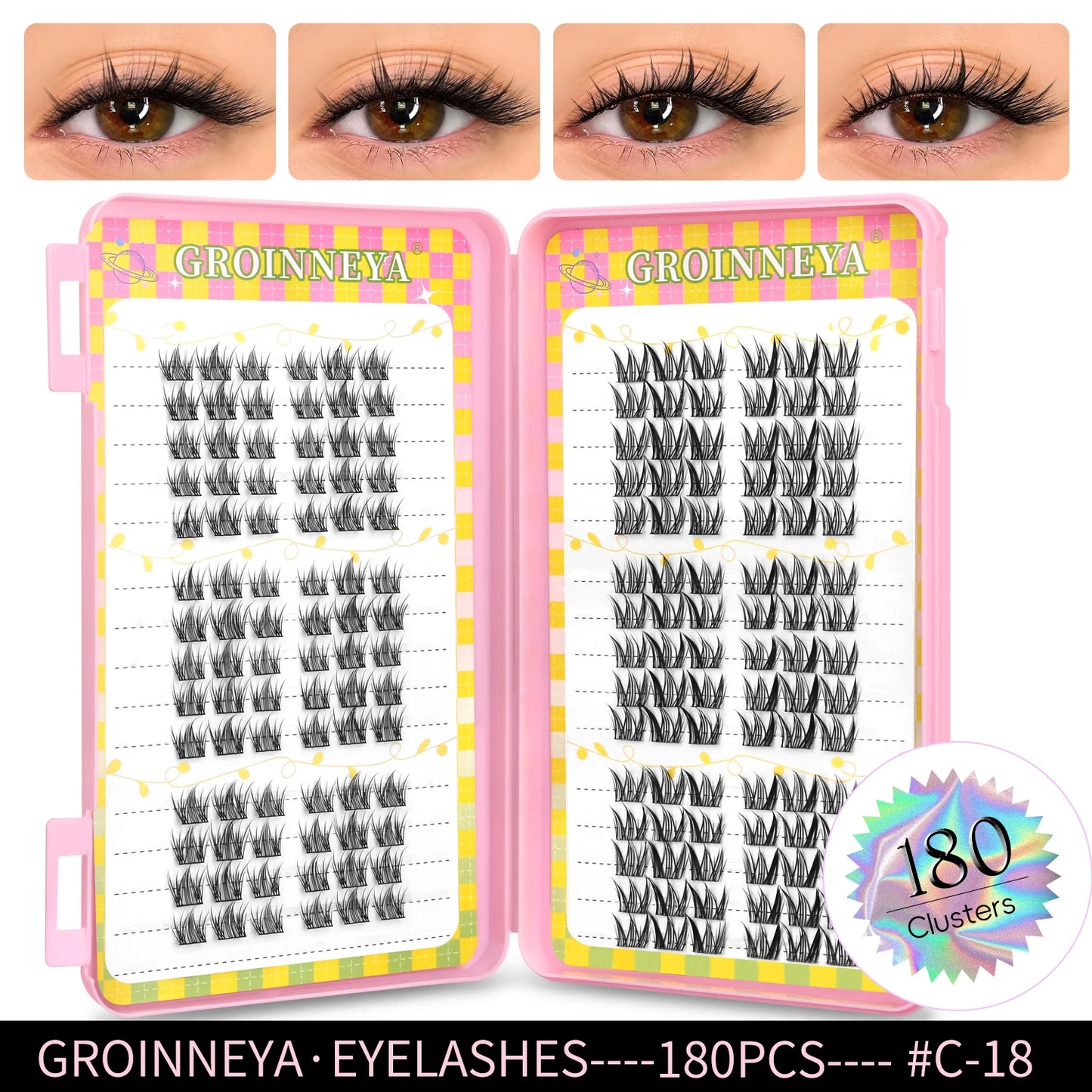 GROINNEYA Ögonfransar Kluster 320 st Naturlig Ögonfransförlängning Klusterfransar Volym Blandade Tray Lashes Kluster Naturliga Fransar