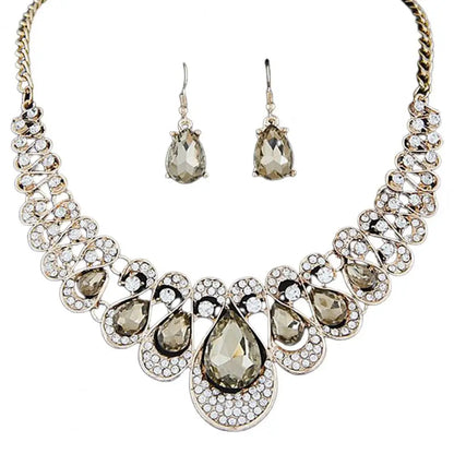 2 st/set överdrivna ädla halsband örhängen flerfärgade vattendroppe konstgjorda ädelstenar hänge halsband örhängen smycken tillbehör