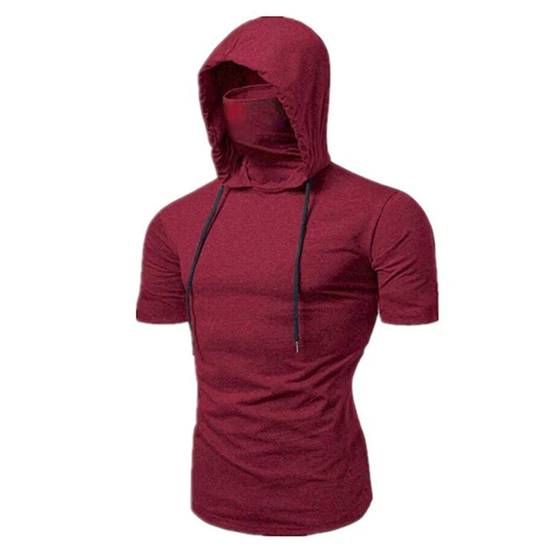 Herr Gym Tunn Hoodie Kortärmad Hoodies Med Mask Tröja Casual Splice Stor Mask Hoodie Tröja Cykling