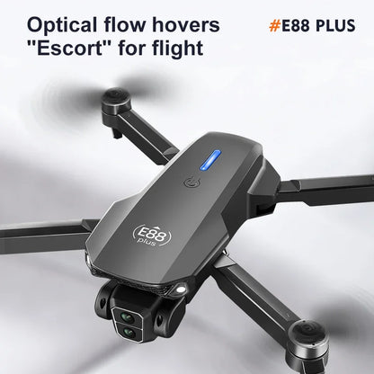 Ny E88 Plus Quadcopter-drönare: 90° elektriskt justerbar kamera, borstlös motor, optisk flödespositioneringsleksak