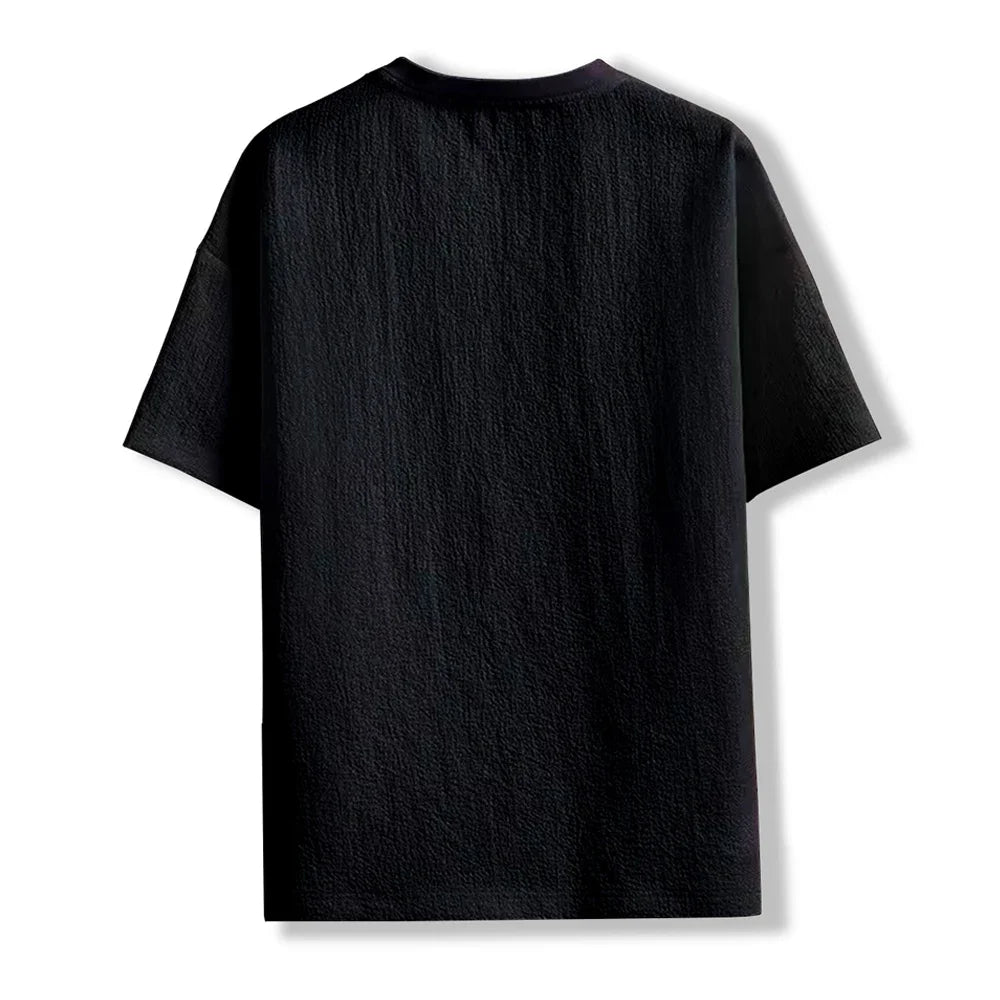Ny herr casual t-shirt med rynkor, sommar, halvärmad, lös mode-t-shirt, enfärgad, snygg, kortärmad