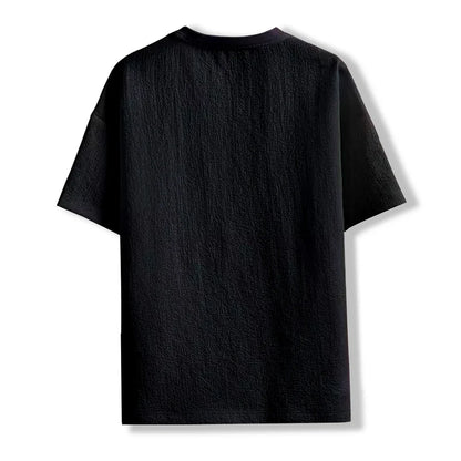 Ny herr casual t-shirt med rynkor, sommar, halvärmad, lös mode-t-shirt, enfärgad, snygg, kortärmad
