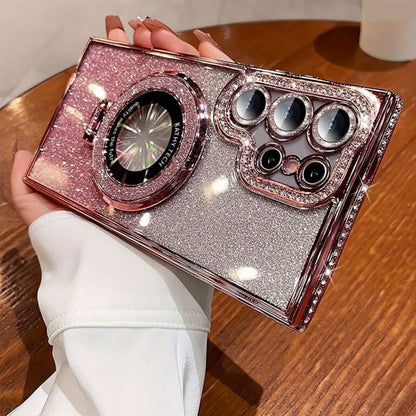 Lyxigt sidoskärande diamantglittermagnetiskt stativ för SamsungGalaxy S26 S25 S24 S23 FE S22 Ultra Plus-serien Edge Strass