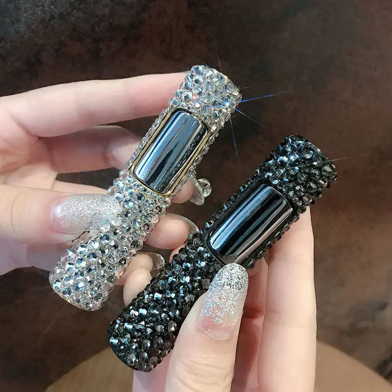 Lyxig mini uppblåsbar tändare med strass, vindtät metall, rosa låga, bärbar tändare för män och kvinnor, små verktyg