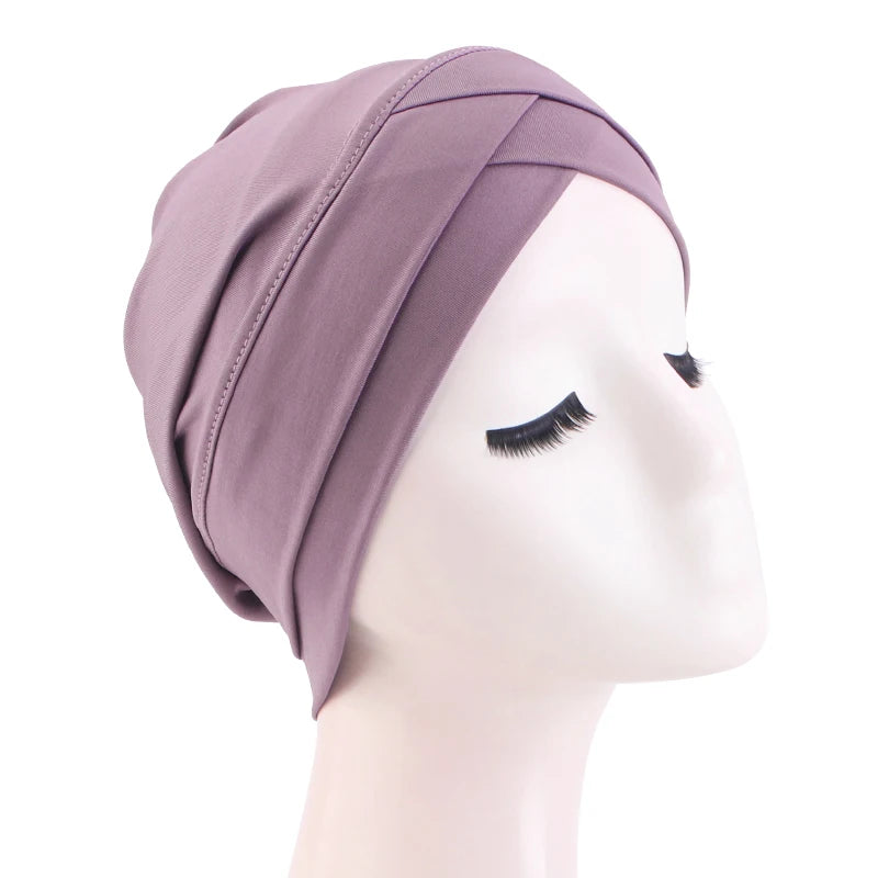 Ny klassisk pannkorsad turbanhatt elegant enfärgad huvudbonad huvudduk andningsbar elastisk mössa muslimsk kemohatt