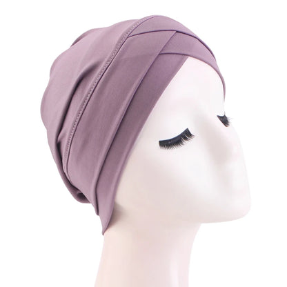Ny klassisk pannkorsad turbanhatt elegant enfärgad huvudbonad huvudduk andningsbar elastisk mössa muslimsk kemohatt